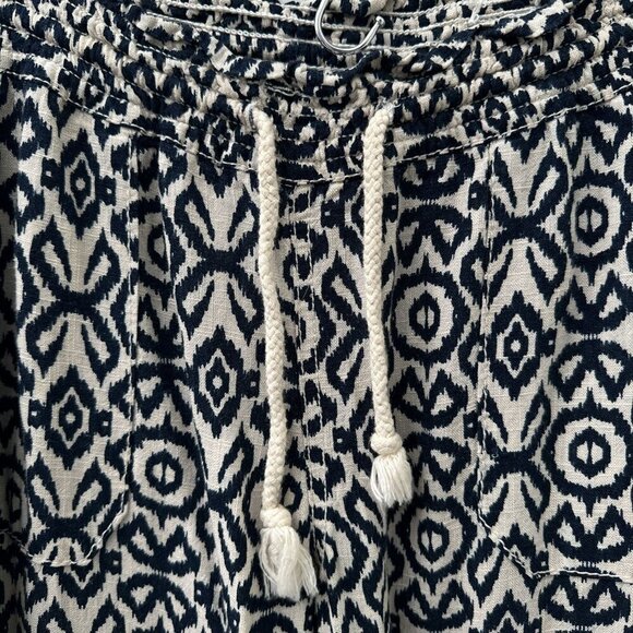 Cali1850 Navy White Smocked Drawstring Waist Wide Leg Pants Linen Blend Women S - Picture 8 of 16